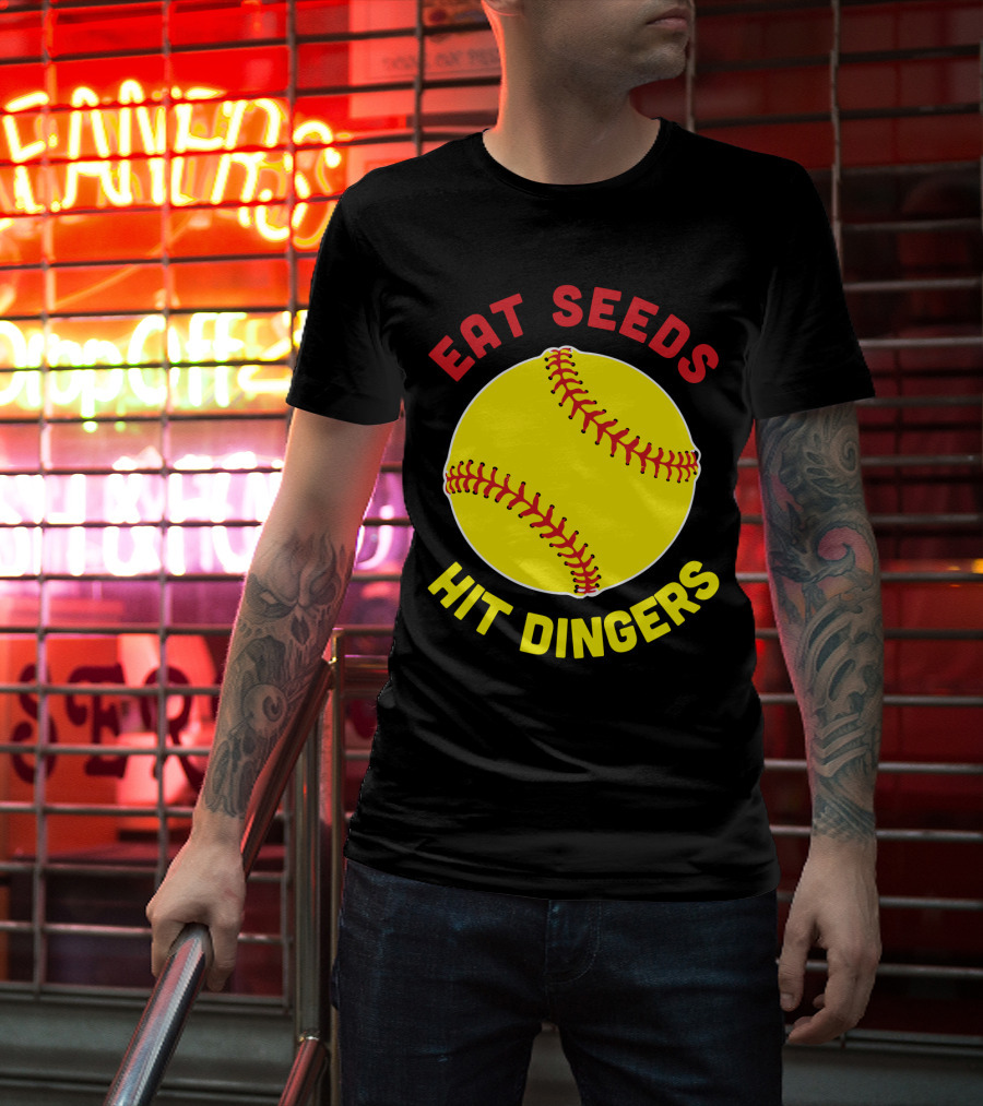 Eat Seeds Hit Dingers Softball Yellow T-Shirt