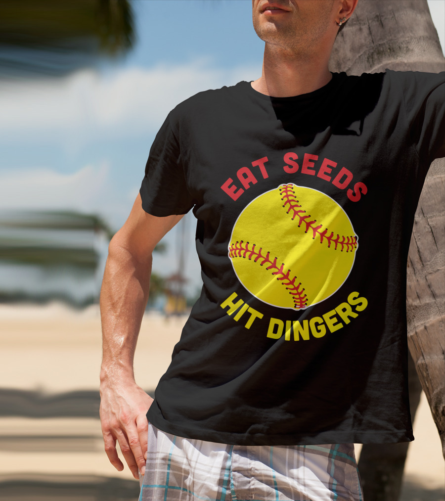 Eat Seeds Hit Dingers Softball Yellow T-Shirt