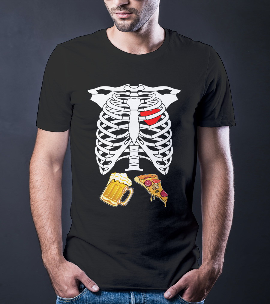 Maternity Beer And Pizza Skeleton Ribcage Heart T-Shirt