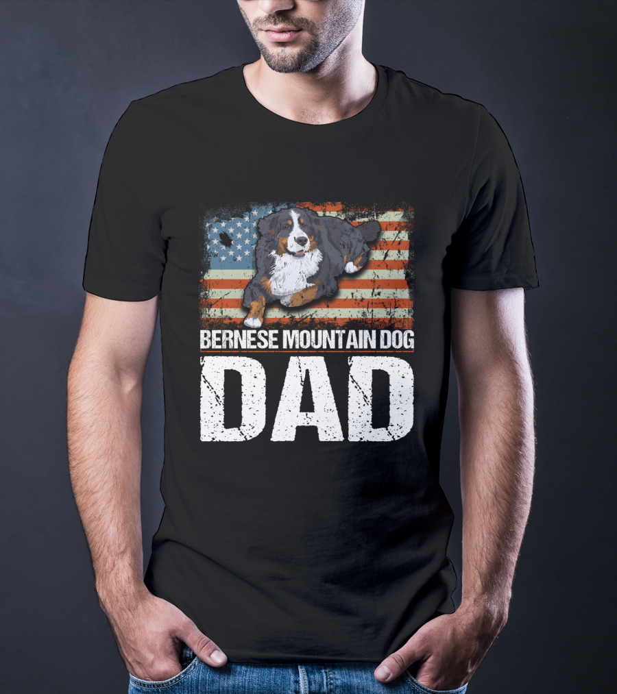 Bernese Mountain Dog Dad American Flag Patriotic Canine Pride T-Shirt