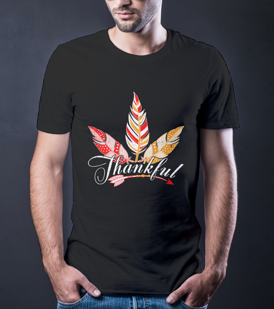 Thankful With Feather And Arrow Colorful Fall T-Shirt
