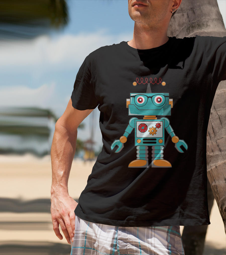 Cute Vintage Robot With Glasses And Gears T-Shirt