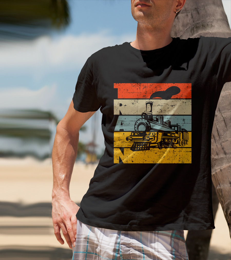 Vintage Train Retro Steam Locomotive Stripes T-Shirt