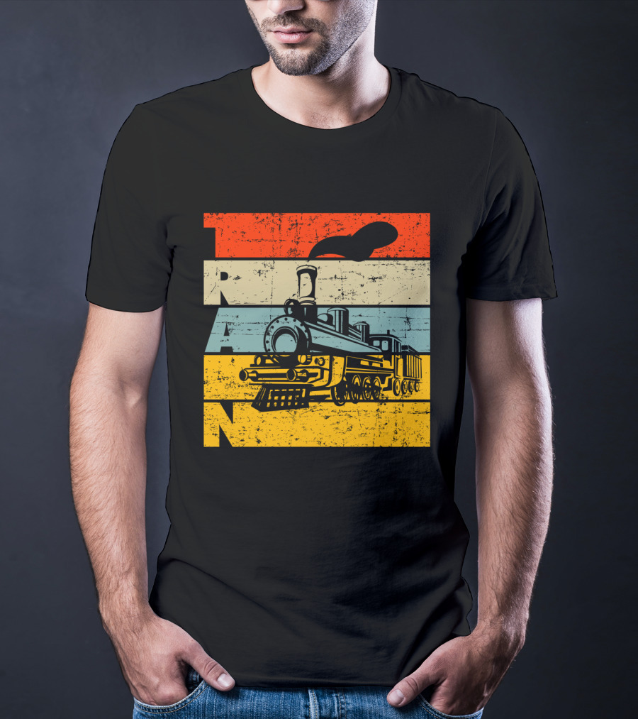 Vintage Train Retro Steam Locomotive Stripes T-Shirt