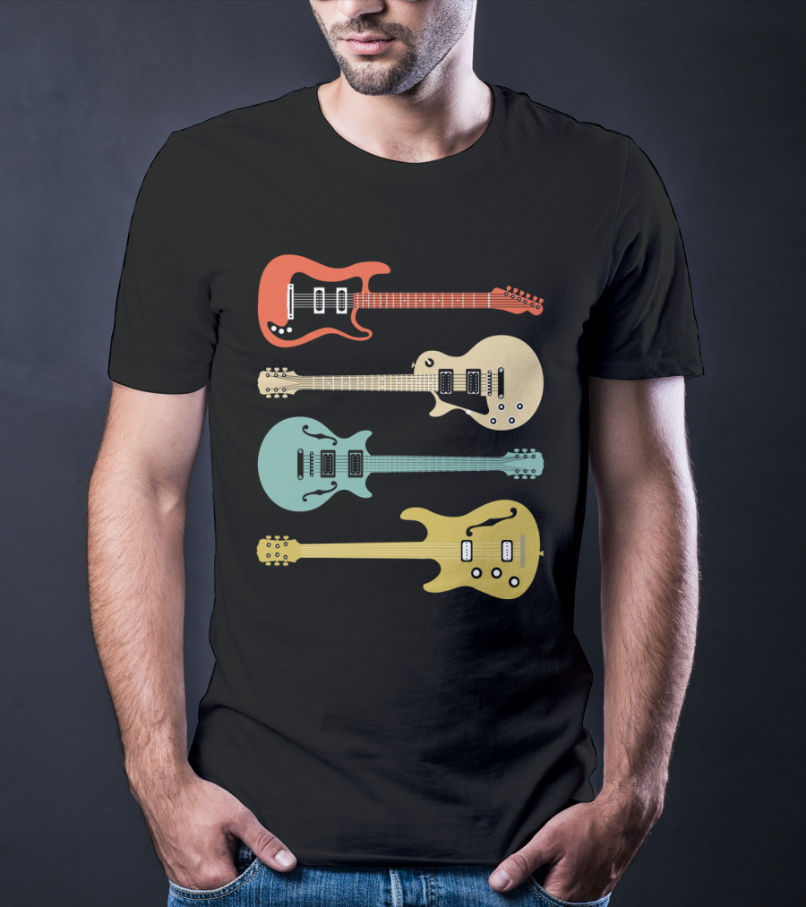 Vintage Bass Guitar Colorful Electric Guitars Collection T-Shirt