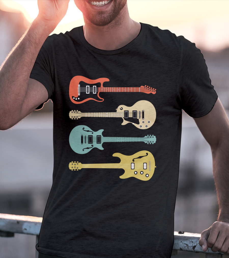 Vintage Bass Guitar Colorful Electric Guitars Collection T-Shirt