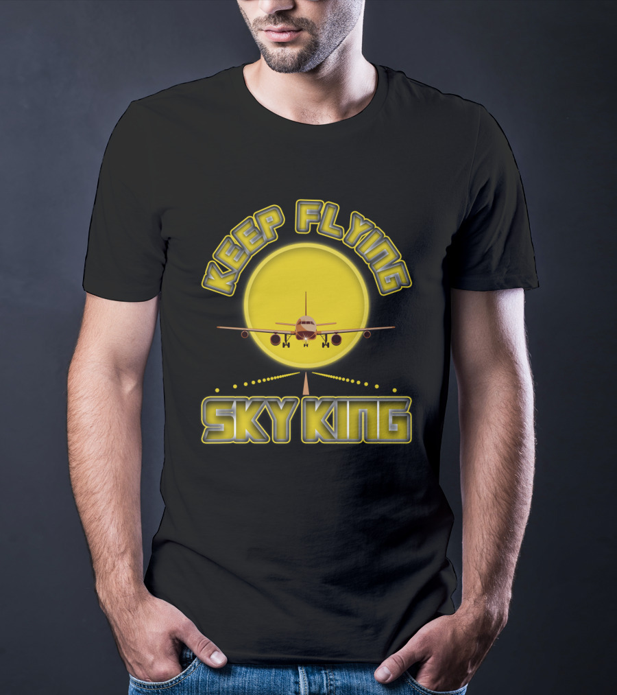 Keep Flying Sky King Aviation Pilot Airplane Jet Landing Sunset T-Shirt