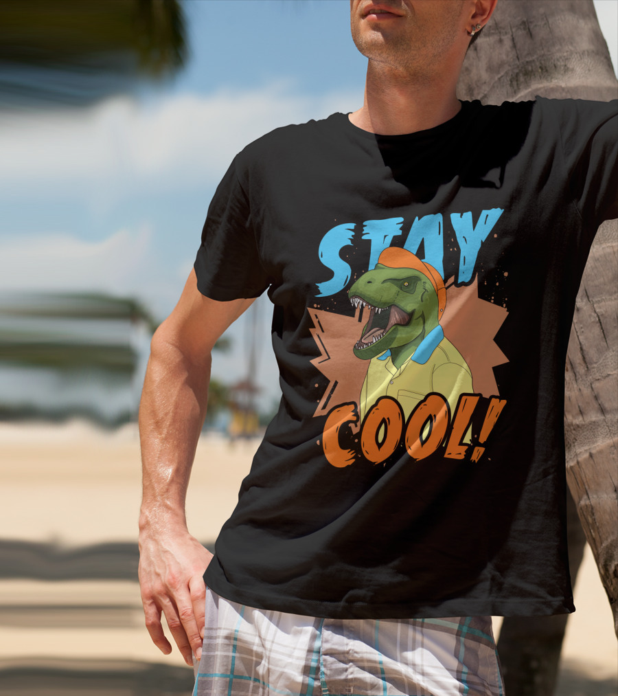 STAY COOL Dinosaur Wearing Bright Shirt And Cap T-Shirt