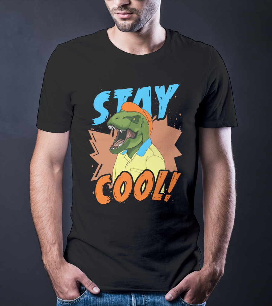 STAY COOL Dinosaur Wearing Bright Shirt And Cap T-Shirt