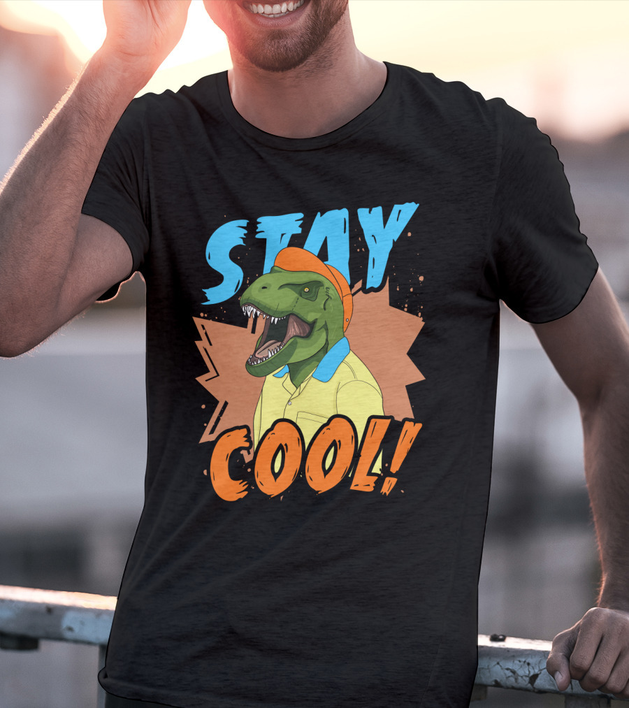 STAY COOL Dinosaur Wearing Bright Shirt And Cap T-Shirt