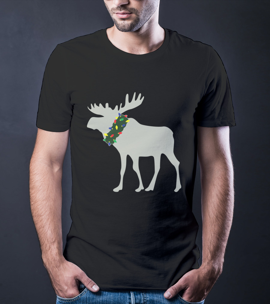 Moose With Festive Christmas Light Wreath T-Shirt