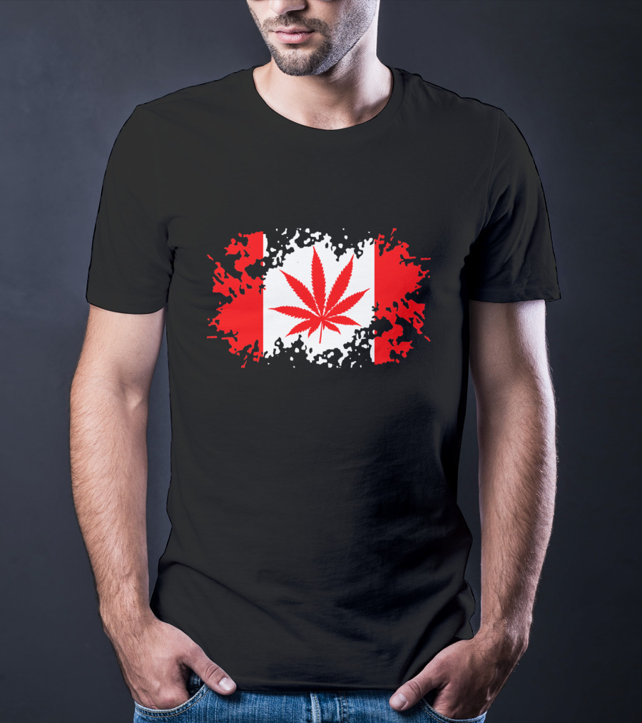 Funny Canadian Flag With Marijuana Leaf Maple T-Shirt
