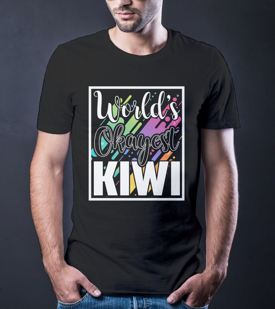 World's Okayest Kiwi Colorful Rainbow Stripes T-Shirt