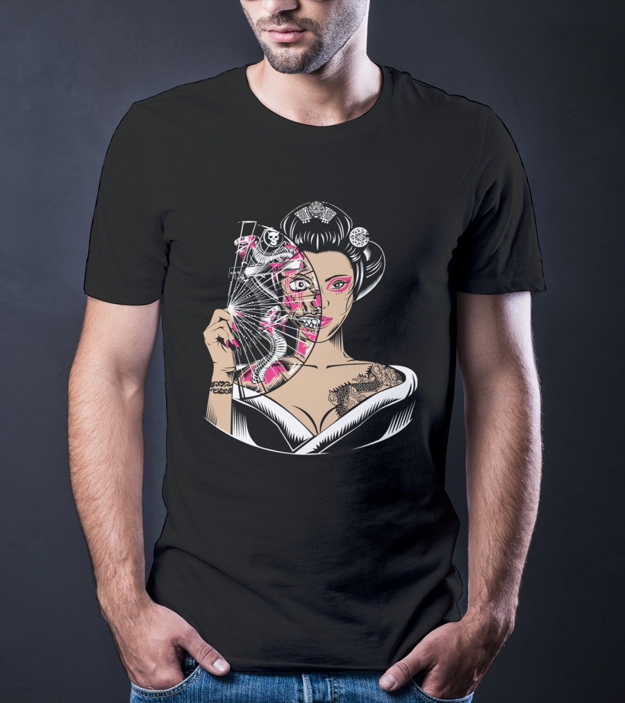 Zombie Geisha Fan Undead Half Face T-Shirt