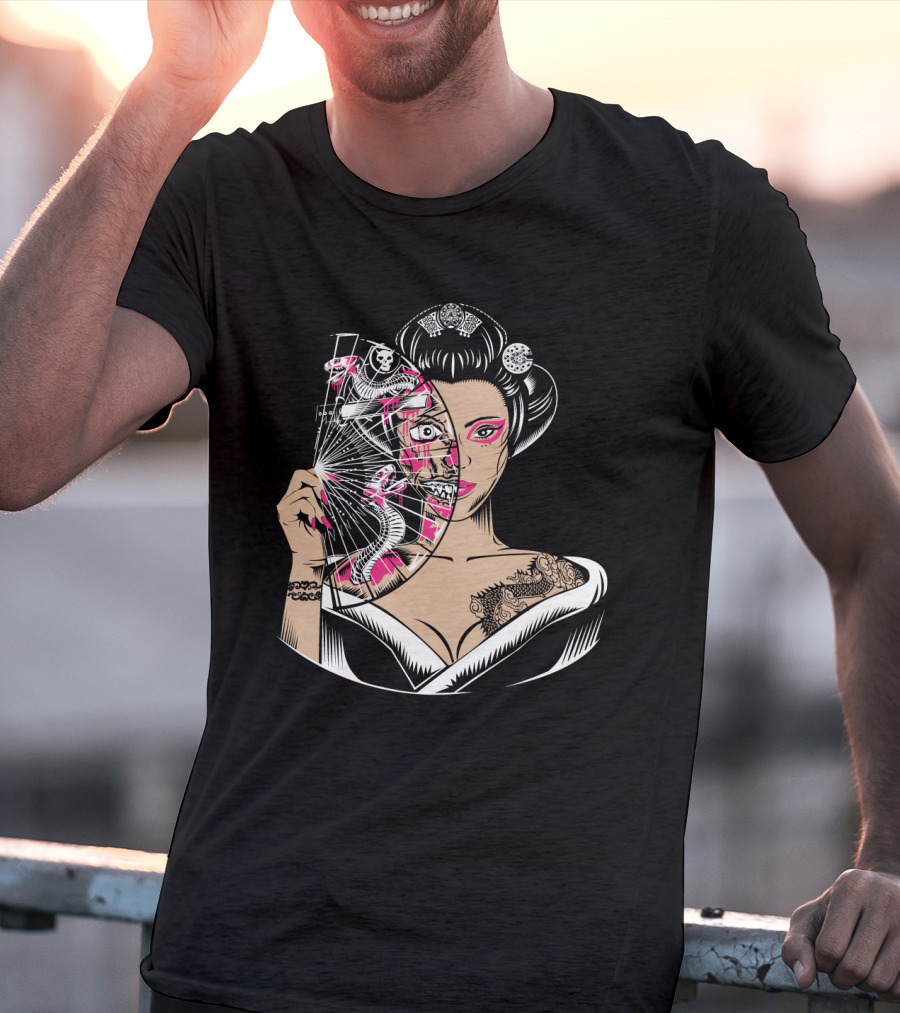 Zombie Geisha Fan Undead Half Face T-Shirt