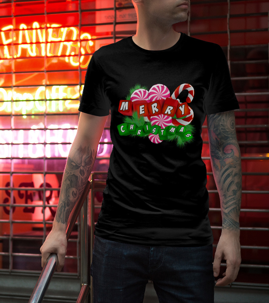 Merry Christmas Candy Canes And Peppermint Ornaments T-Shirt