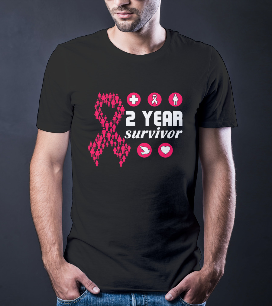 2 Year Survivor Pink Ribbon Breast Cancer Awareness Icons T-Shirt
