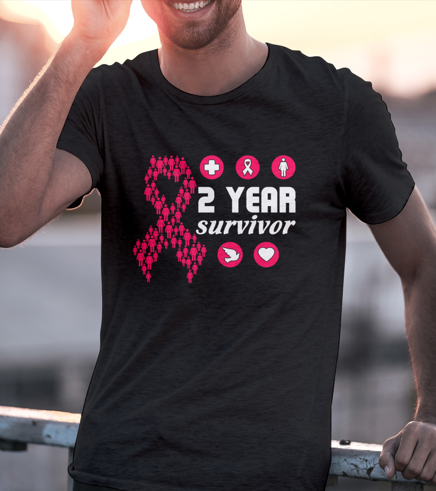 2 Year Survivor Pink Ribbon Breast Cancer Awareness Icons T-Shirt