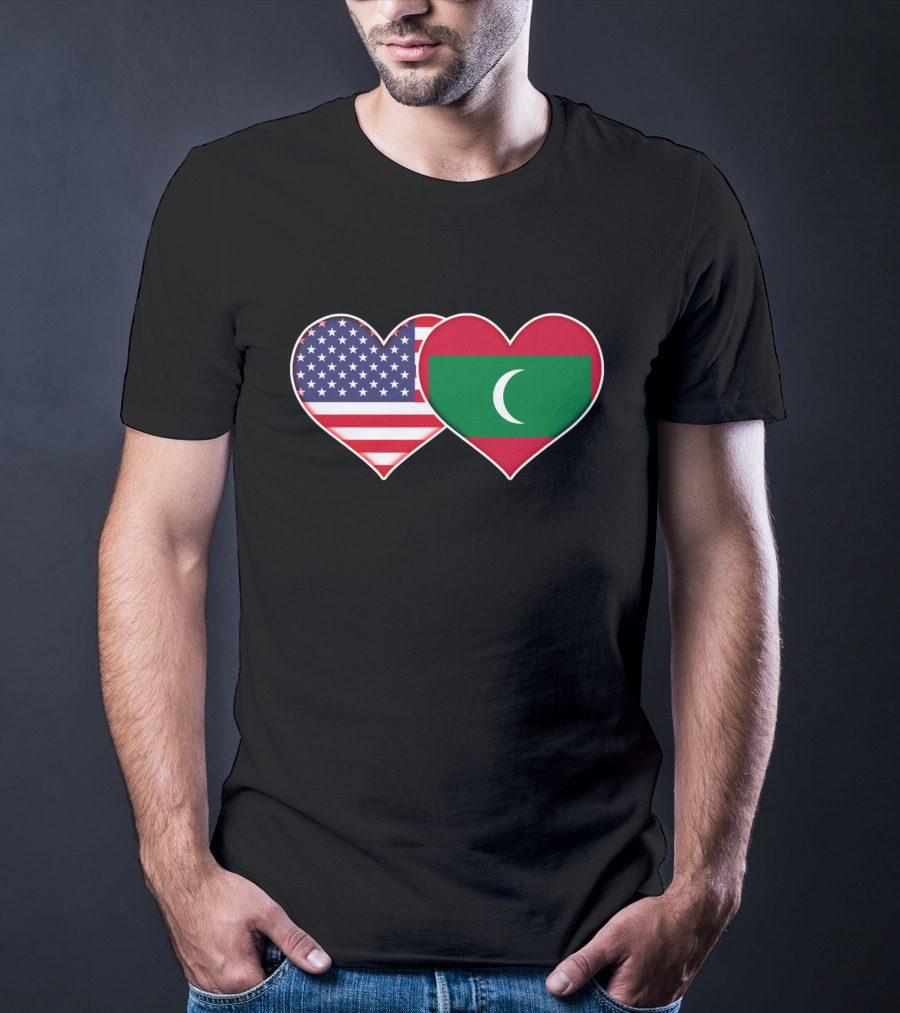 USA And Maldives Flag Hearts T-Shirt