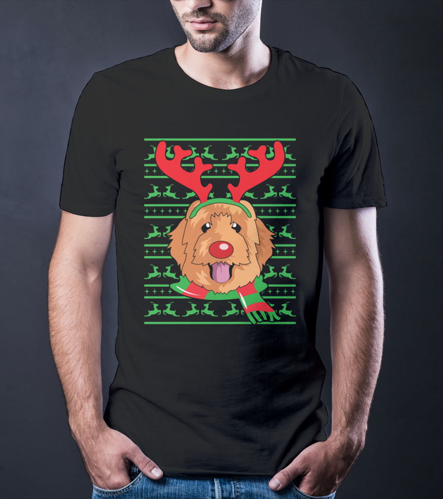 Golden Doodle Reindeer Christmas Scarf And Antlers T-Shirt