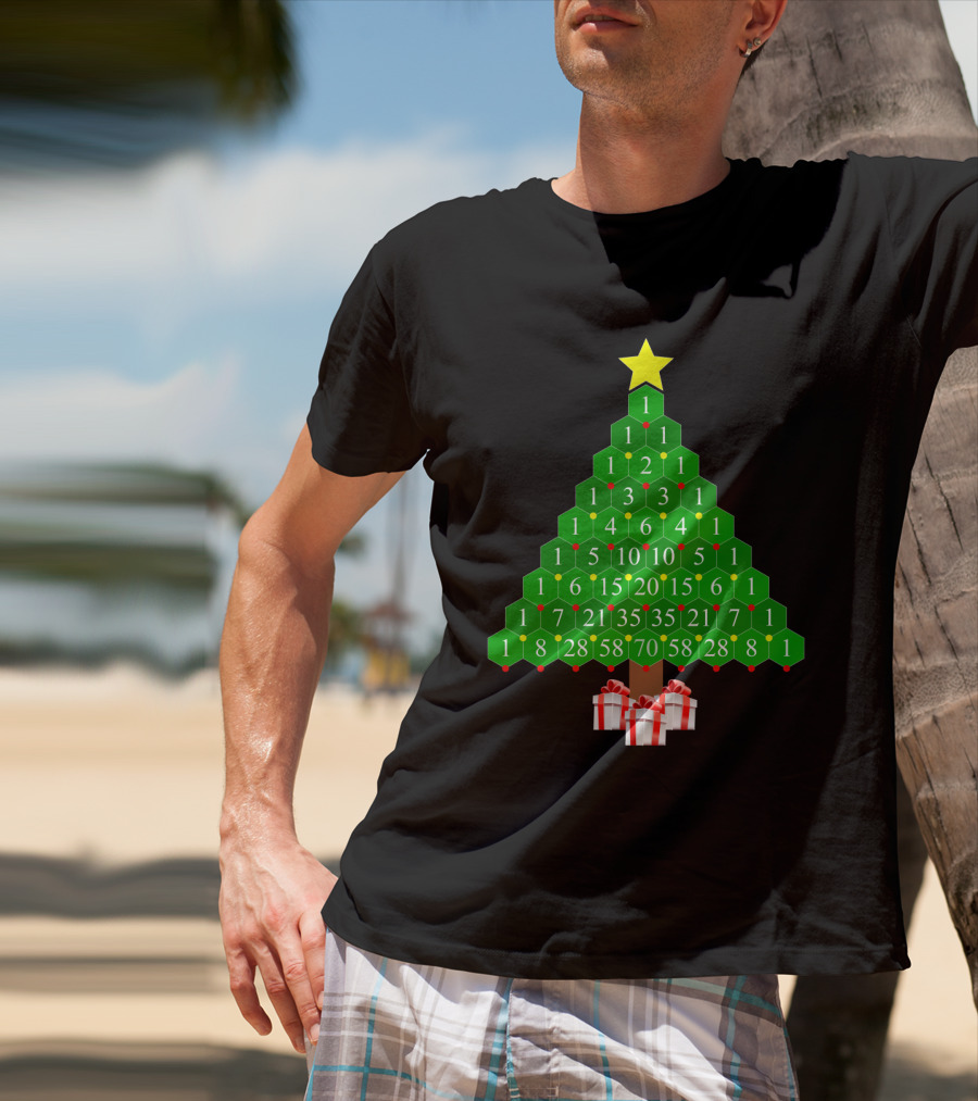 Pascal's Triangle Christmas Tree With Numbers And Gifts T-Shirt