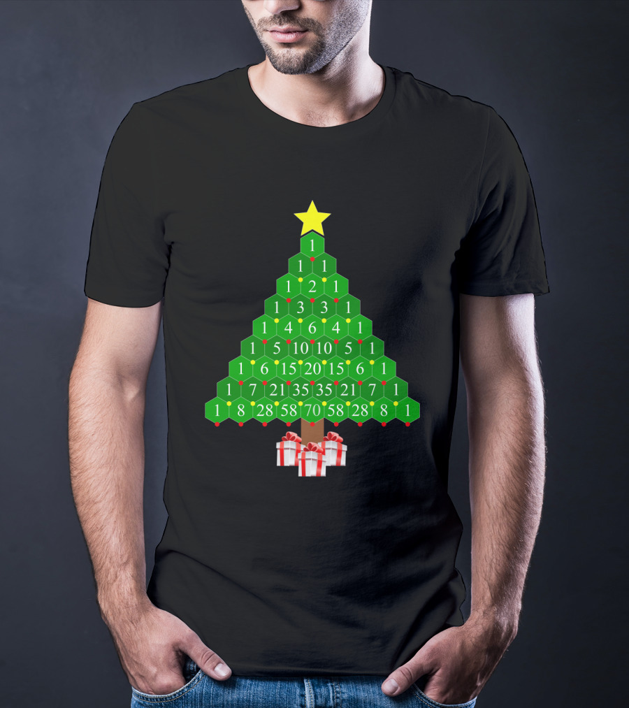 Pascal's Triangle Christmas Tree With Numbers And Gifts T-Shirt