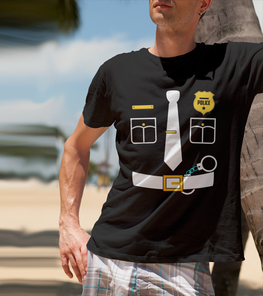 Police Uniform Icon With Handcuffs, Tie, Badge And Belt T-Shirt