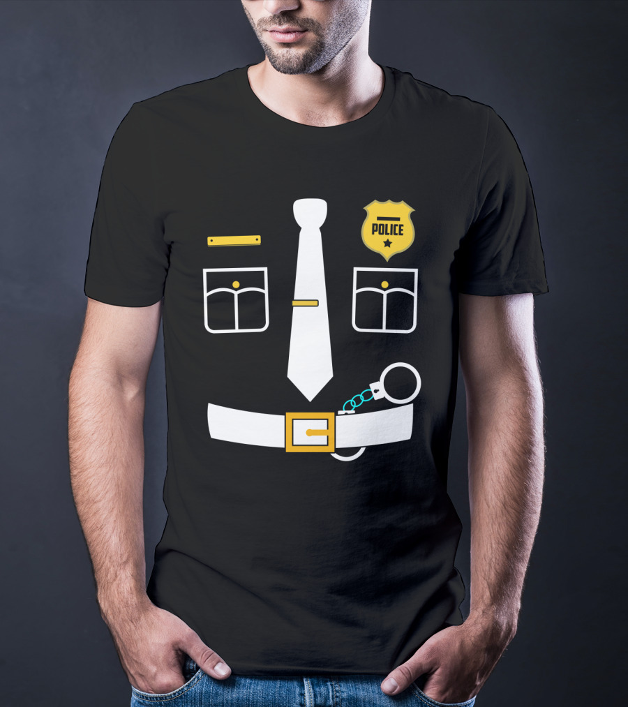 Police Uniform Icon With Handcuffs, Tie, Badge And Belt T-Shirt