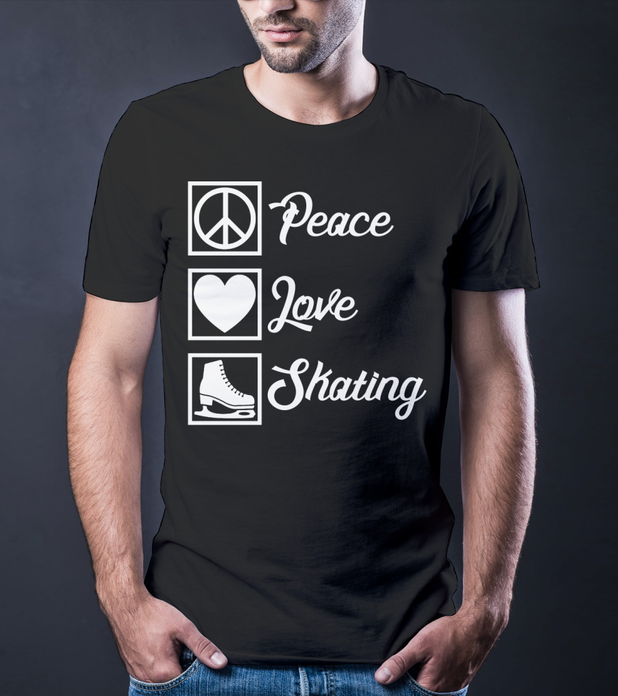 Peace Love Skating Peace Heart Ice Skates T-Shirt