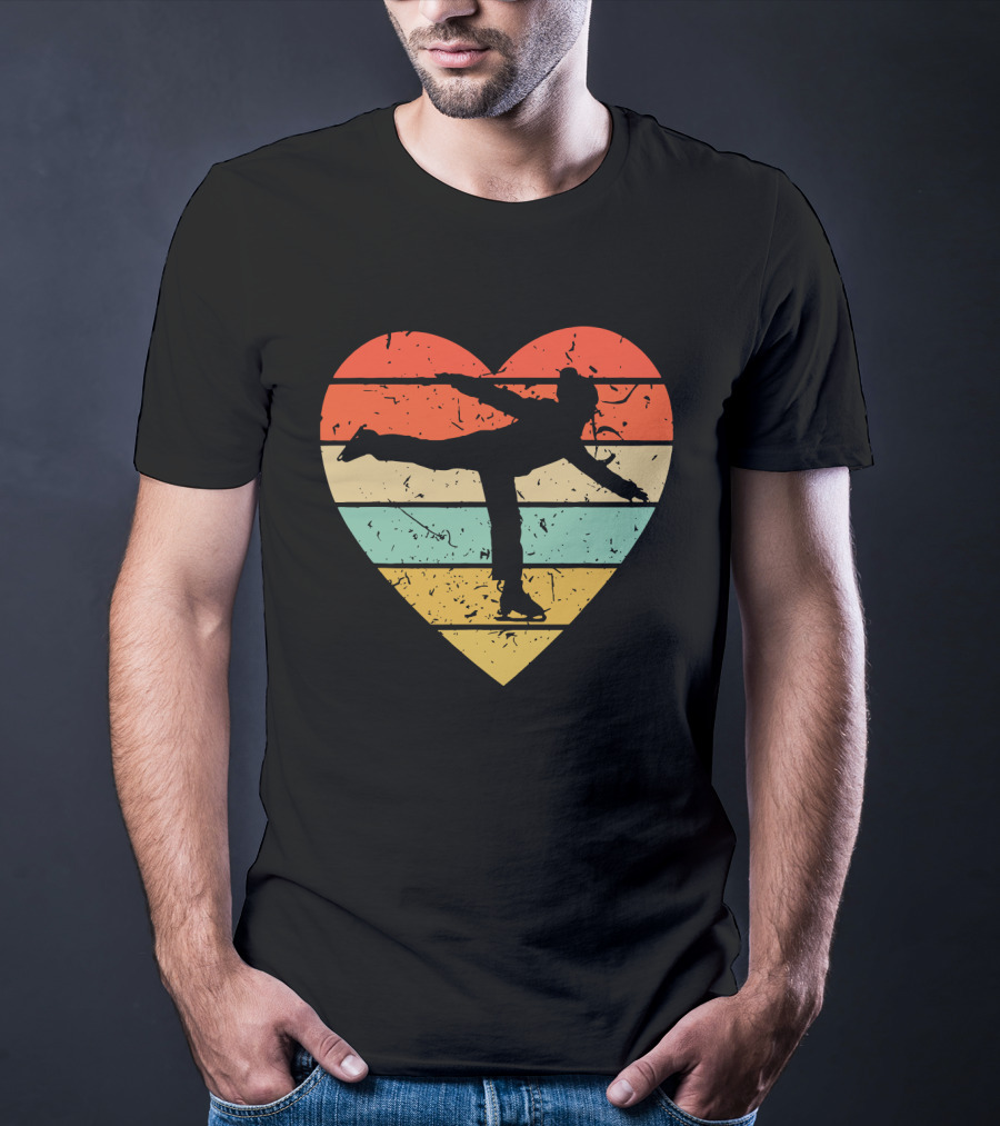 Vintage Heart Figure Skater Ice Skating Sport T-Shirt