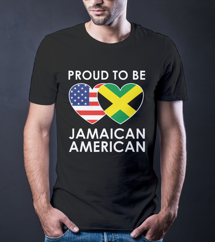 Proud To Be Jamaican American USA Flag Jamaican Flag Hearts T-Shirt
