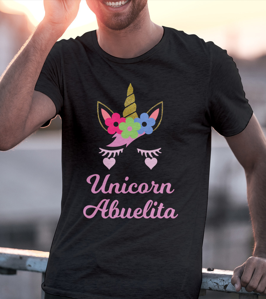 Unicorn Abuelita Glitter Horn Floral Eyelashes Hearts T-Shirt
