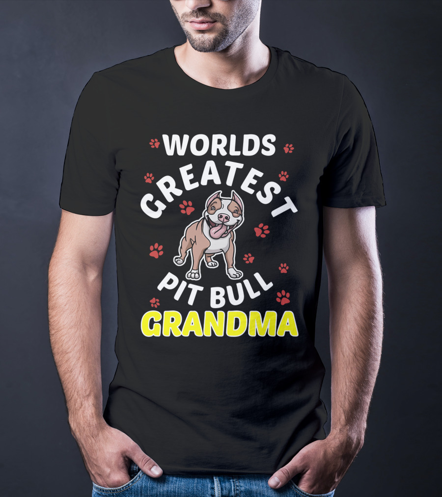 WORLDS GREATEST PIT BULL GRANDMA Paws And Smiling Pitbull T-Shirt