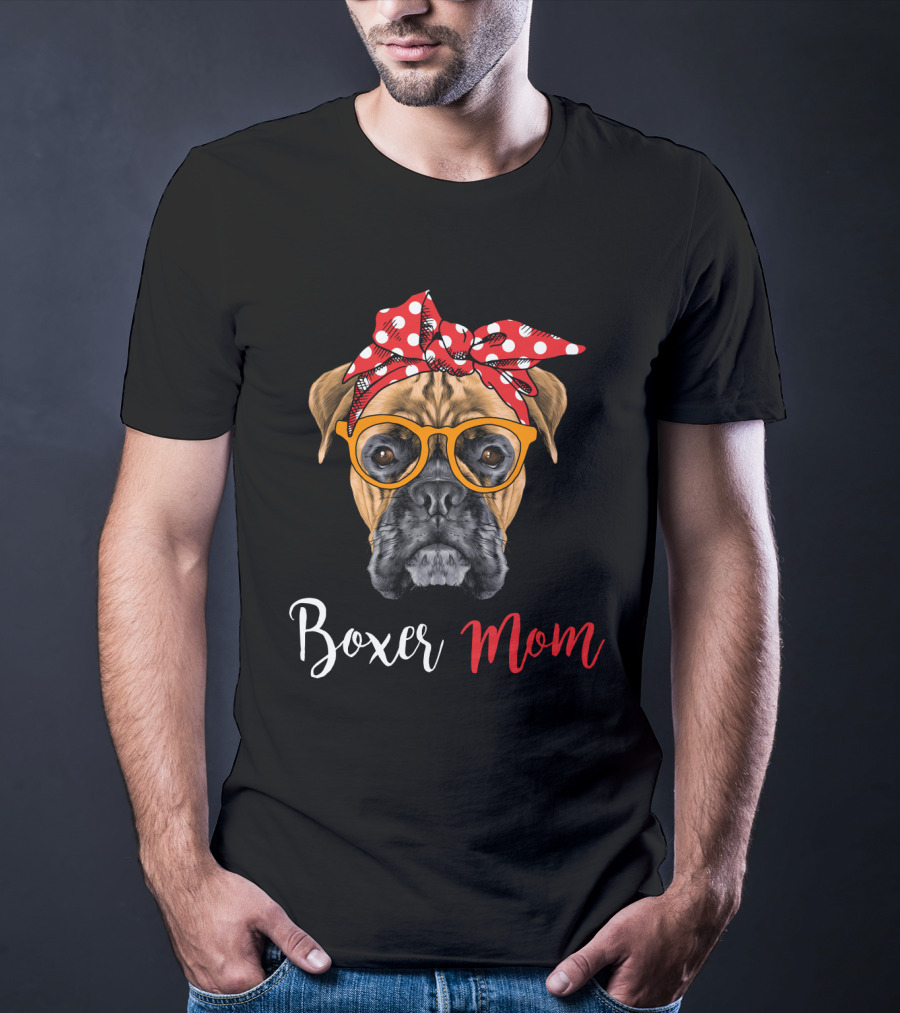 Boxer Mom Funny Dog Glasses Bandana T-Shirt