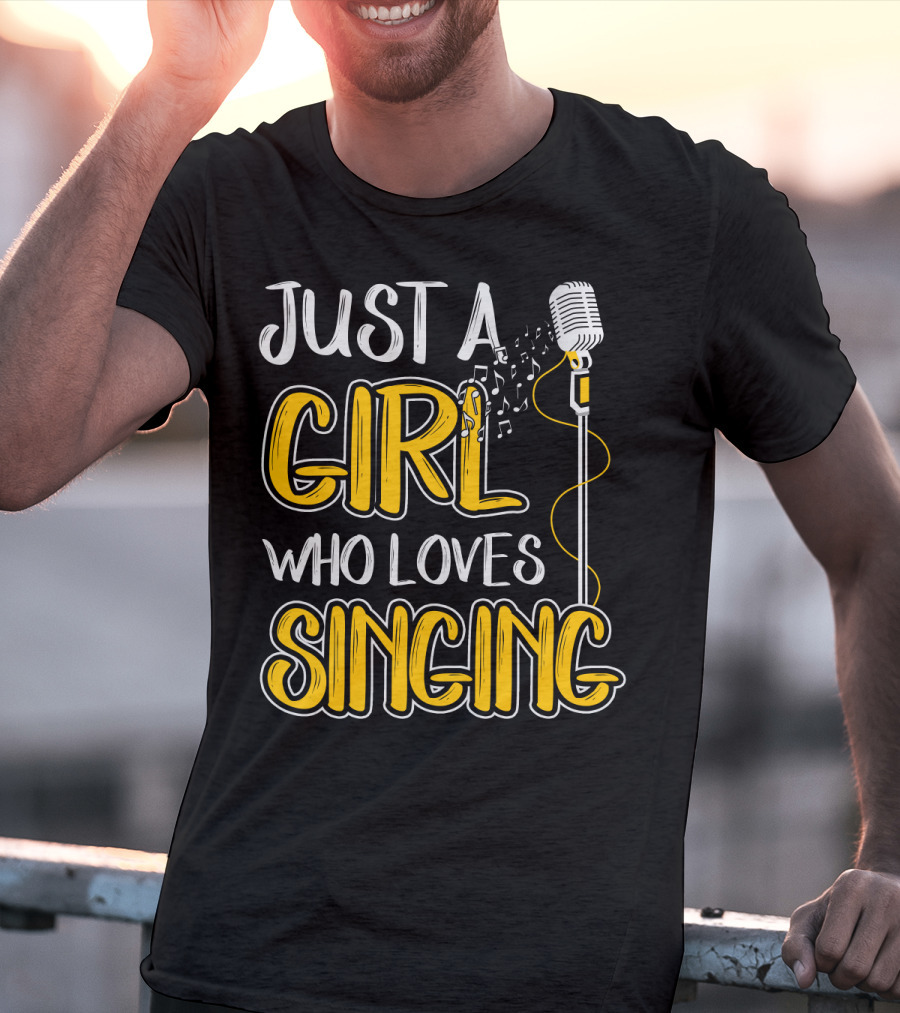 Just A Girl Who Loves Singing Microphone And Musical Notes T-Shirt