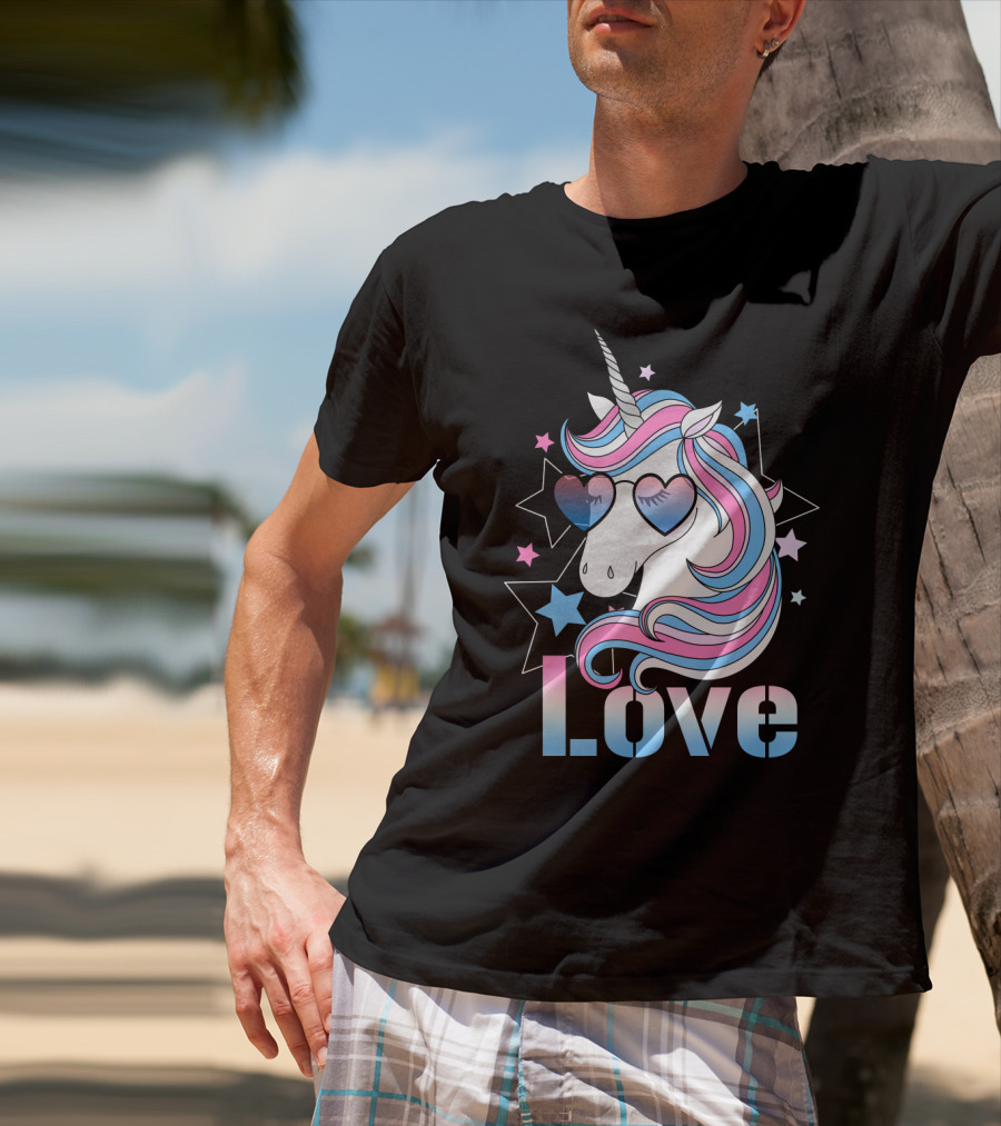 Love Unicorn Heart Glasses With Stars T-Shirt