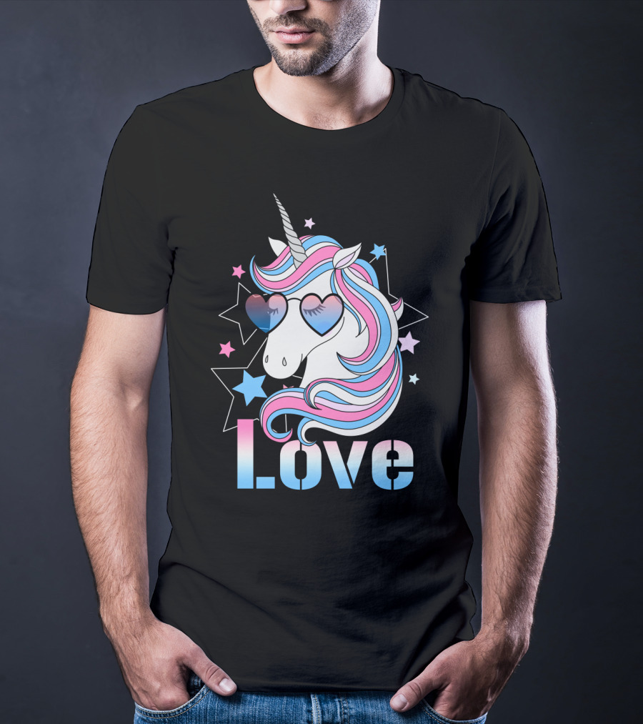 Love Unicorn Heart Glasses With Stars T-Shirt