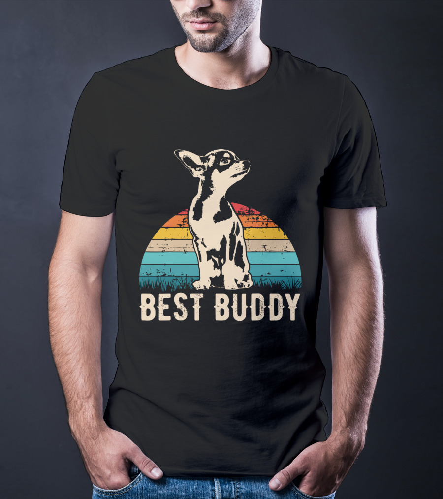 Retro Best Buddy Chihuahua With Vintage Sunset Stripes T-Shirt