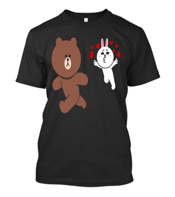 Cute Brown Bear Cony Bunny Rabbit Love Hearts Chase Valentine's Day Run T-Shirt