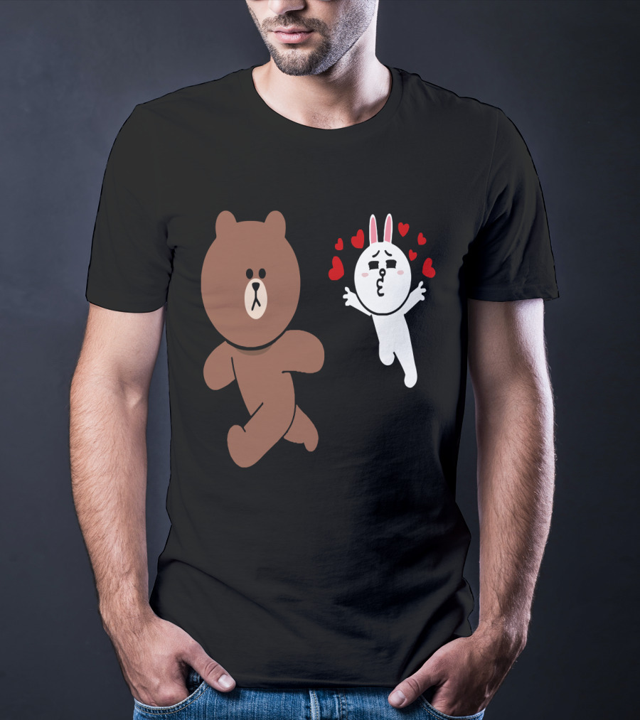 Cute Brown Bear Cony Bunny Rabbit Love Hearts Chase Valentine's Day Run T-Shirt