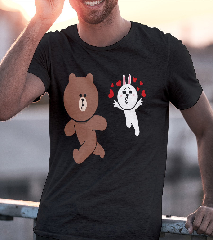 Cute Brown Bear Cony Bunny Rabbit Love Hearts Chase Valentine's Day Run T-Shirt