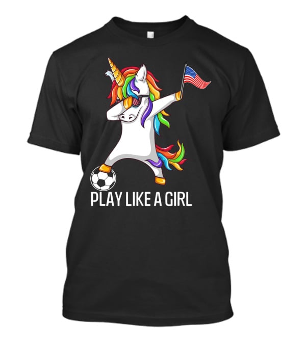 Dabbing Unicorn Play Like A Girl USA Soccer T-Shirt