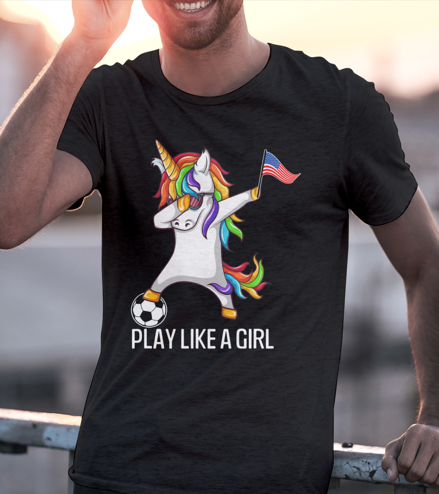 Dabbing Unicorn Play Like A Girl USA Soccer T-Shirt