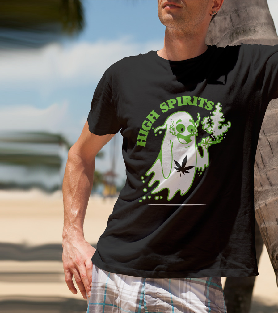 High Spirits Funny Halloween Marijuana CBD Weed Smokers Stoners And Pothead T-Shirt
