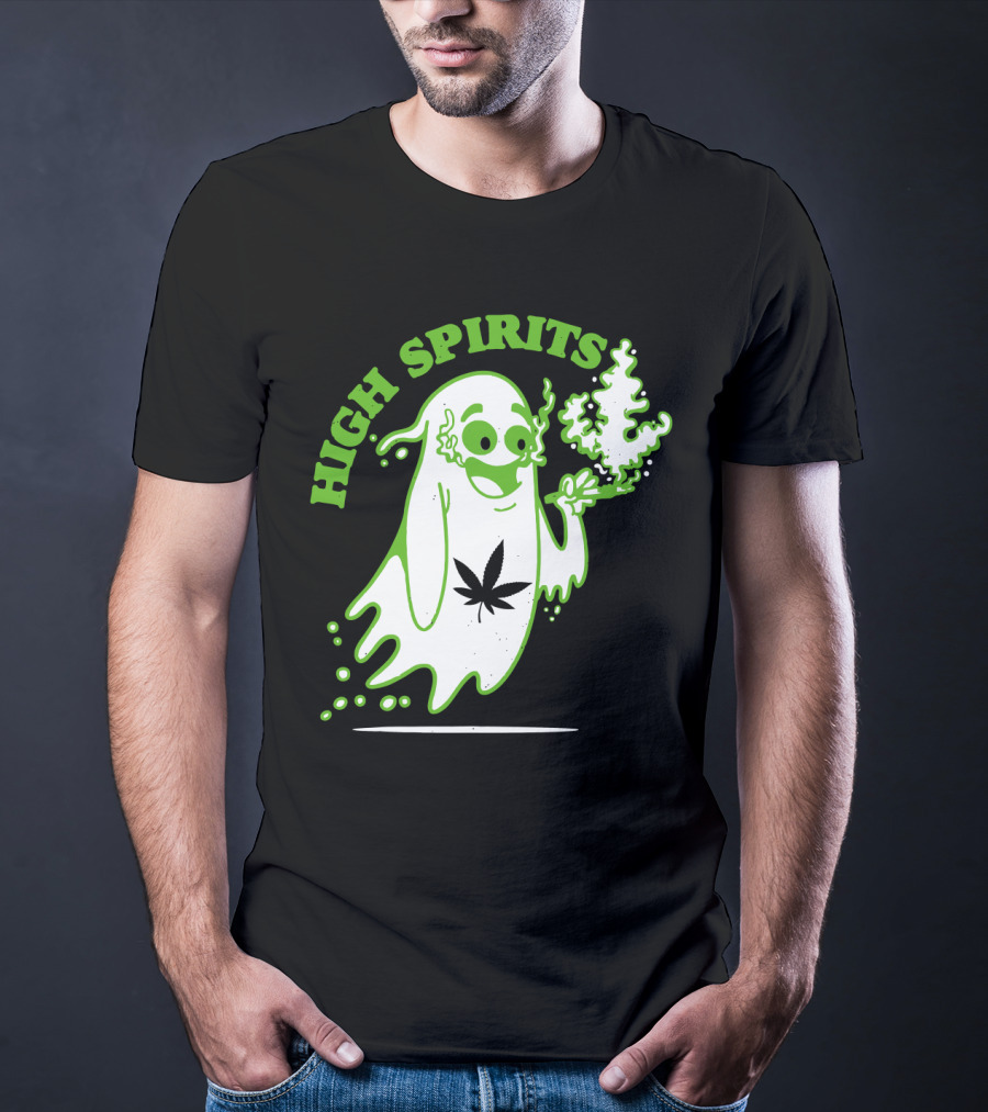 High Spirits Funny Halloween Marijuana CBD Weed Smokers Stoners And Pothead T-Shirt