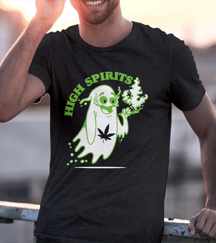 High Spirits Funny Halloween Marijuana CBD Weed Smokers Stoners And Pothead T-Shirt