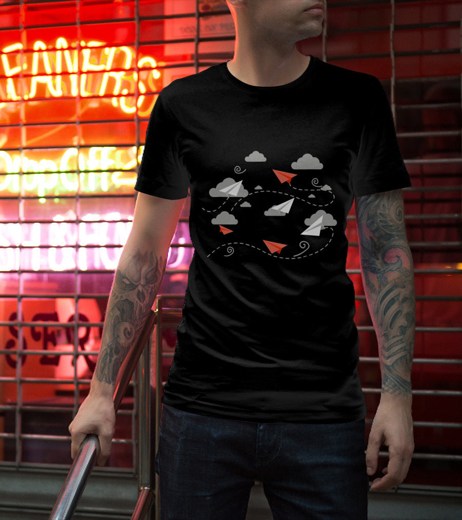 Paper Airplane Cloud Journey Flight Paths T-Shirt