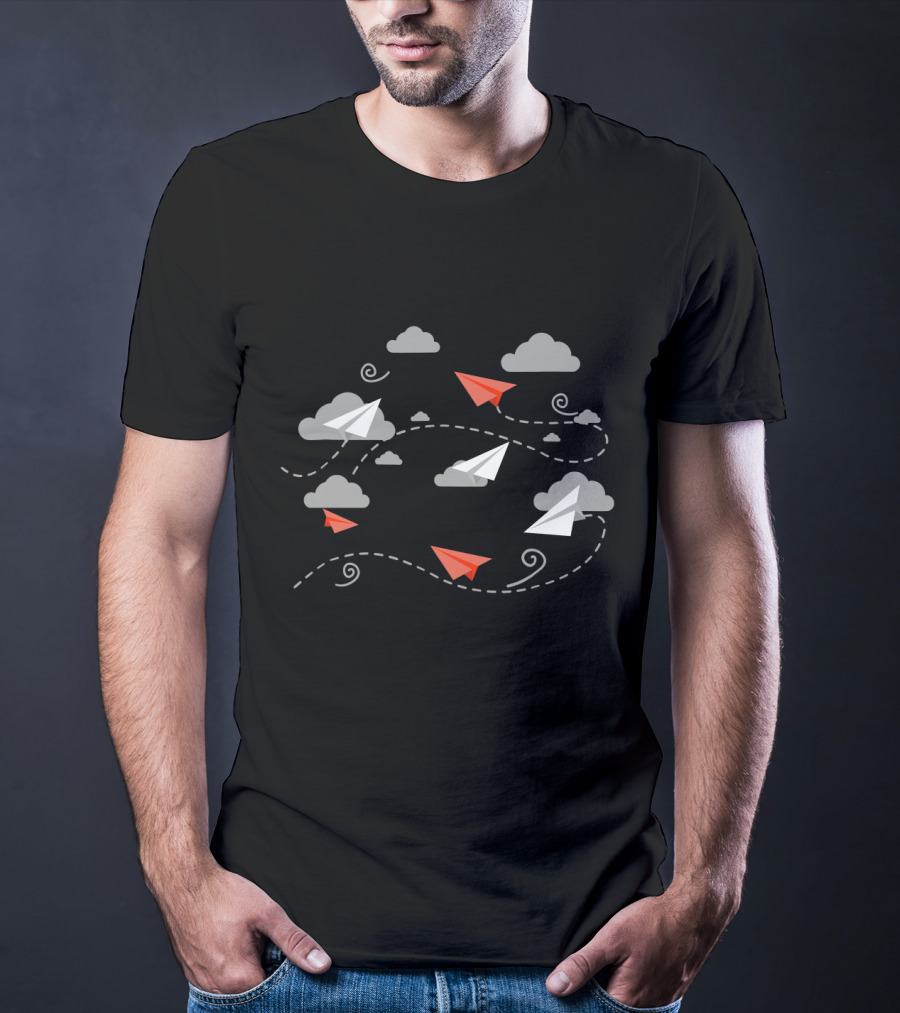 Paper Airplane Cloud Journey Flight Paths T-Shirt