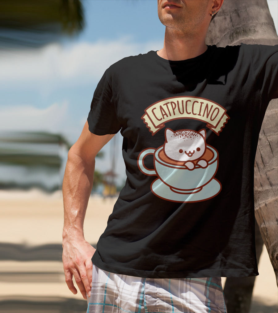 Kawaii Cat CATPUCCINO Cute Cat In Coffee Cup T-Shirt
