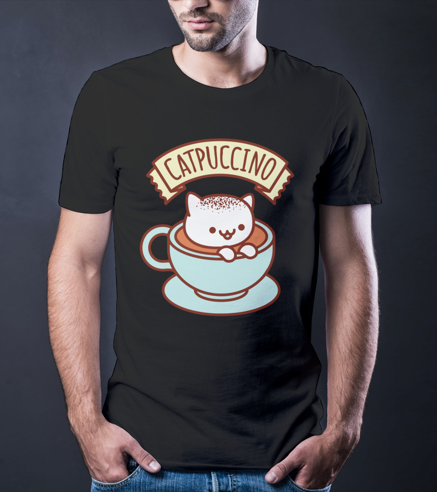 Kawaii Cat CATPUCCINO Cute Cat In Coffee Cup T-Shirt